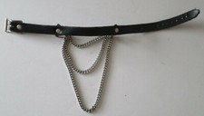 Black Leather and Silver Triple Drop Chain Collar