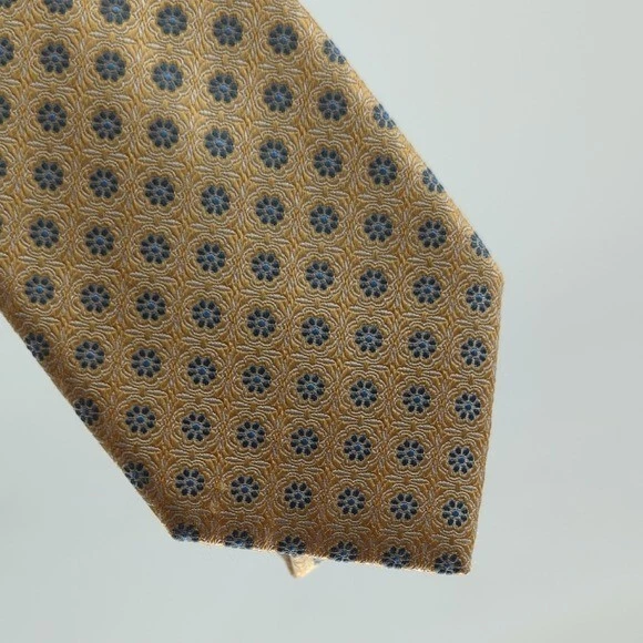 Corbata condesa Mara Jacquard Floret Seda Cuello Dorado Azul Delgada Preppy Negocios Foto 2 de 4