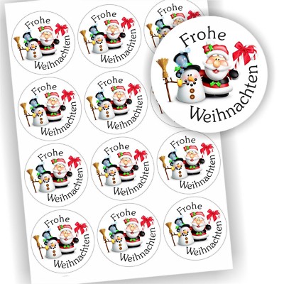 12 Aufkleber rund Frohe Weihnachten Etikett Fest Geschenk Geschenkaufkleber DIY