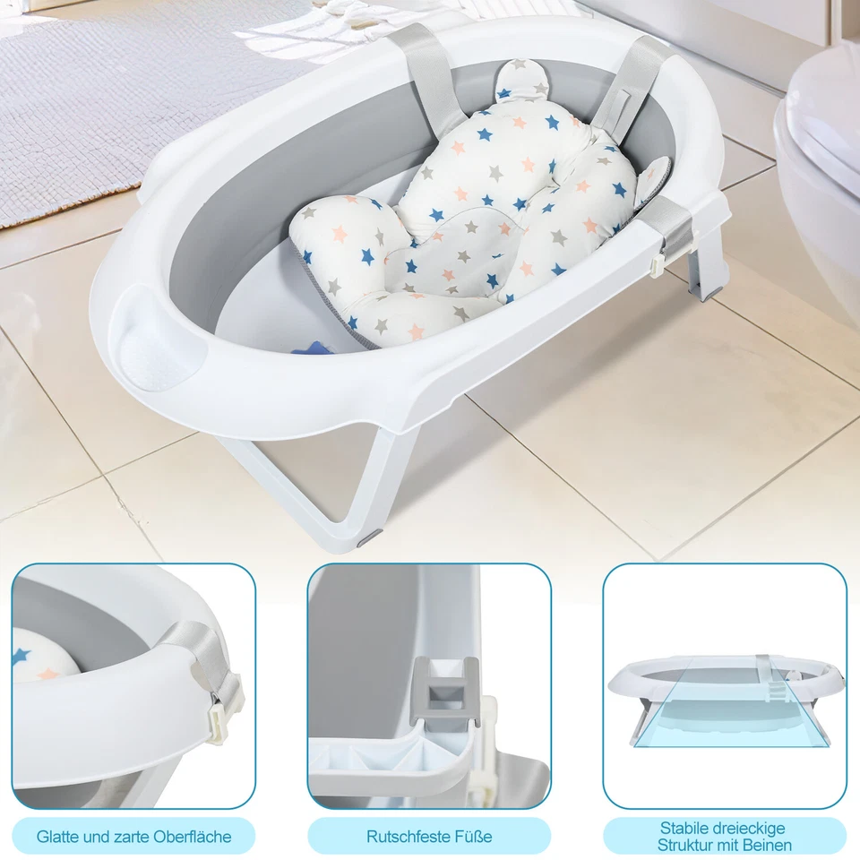 Baby Badewanne mit Ständer Tragbare Bathtub Faltbare Babywanne Tub 0-6 Jahre - Bild 4 von 4