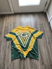Vintage Green Bay Packer Tie Dye Liquid Blue T-shirt Size XL