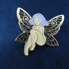 FAIRY Ala Donna Smaltata Spilla Bavero Capelli Viola Nero Tono Oro Gotico Fantasia Pagana