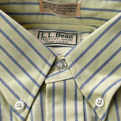 Vintage LL Bean Button Down Shirt Mens 16.5 34 Long Sleeve Yellow Blue Striped - Picture 5 of 8