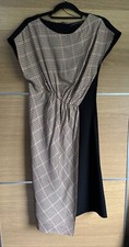Zara Size S Wrap Style Multi Pattern Midi Dress Black Brown Check BC2