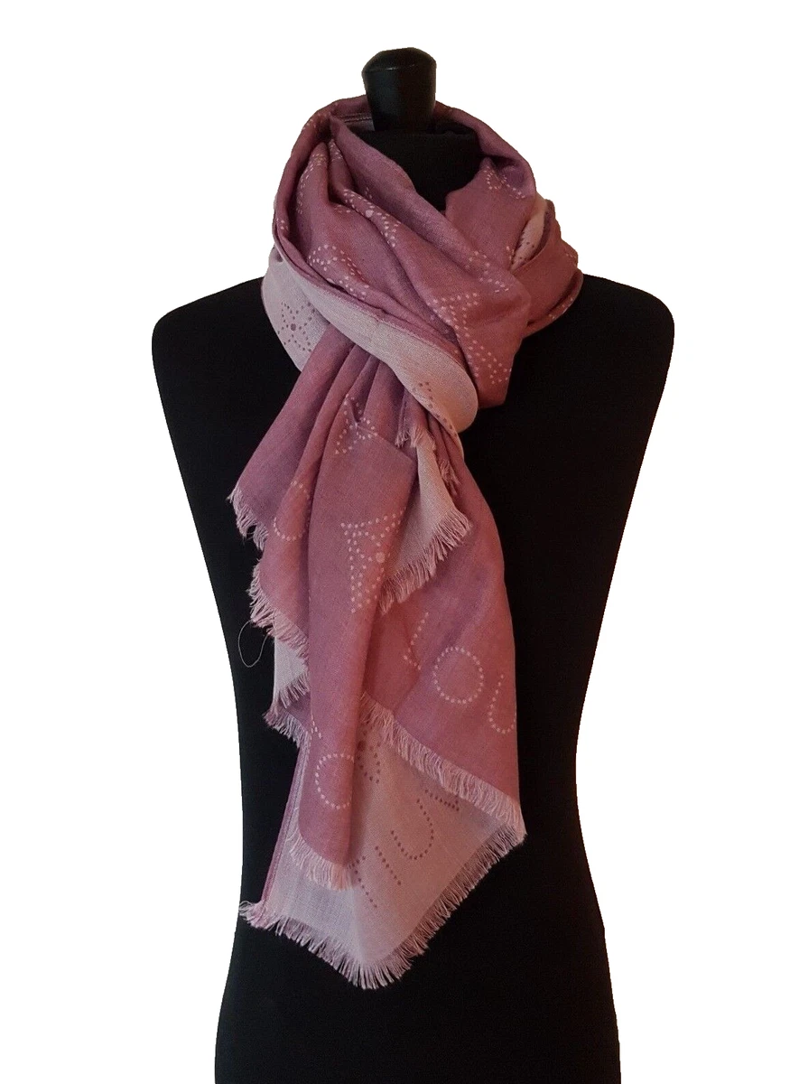 LOUIS VUITTON Authentic Pink Monogram Logo Cashmere Pashmina Scarf