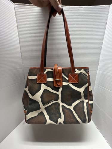 DOONEY & BOURKE Canvas Giraffe Red Leather Trim Shoulder Tote Bag Handbag Purse  - Afbeelding 1 van 11