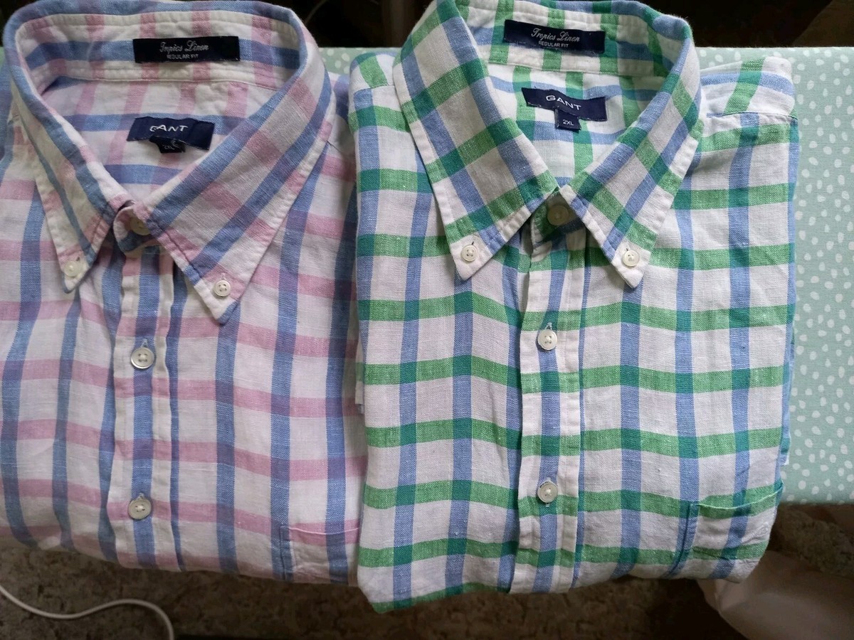 Gant Two checkered shirt 100% Linen Long Sleeve Shirt Size 2XL