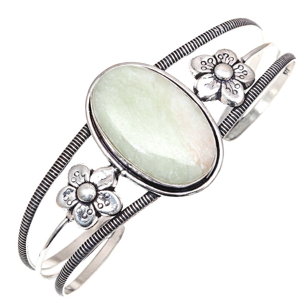 Green Septerian Gemstone Handmade Jewelry Cuff Bracelets 7''Adjustable