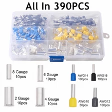 390Pcs AWG 2 4 6 8 10 12 14 16 Wire Ferrules Kits Crimp Terminals Connectors Kit