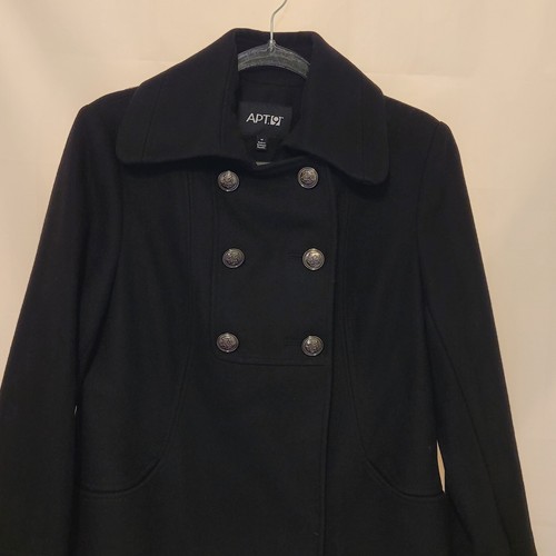 Apt 9 Black Classic Pea Coat Wool Blend Fully Lined Wmn's M Decorative Buttons - Picture 2 of 5