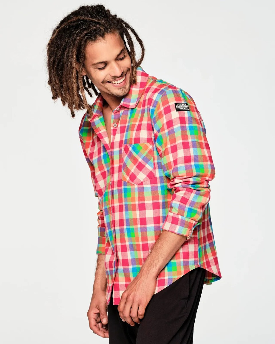 ユニセックス♪ズンバ Zumba Plaid Pop Button Down-Gumball Zumba Plaid Pop Button Down Shirt - Gumball ~ XS S M L XL