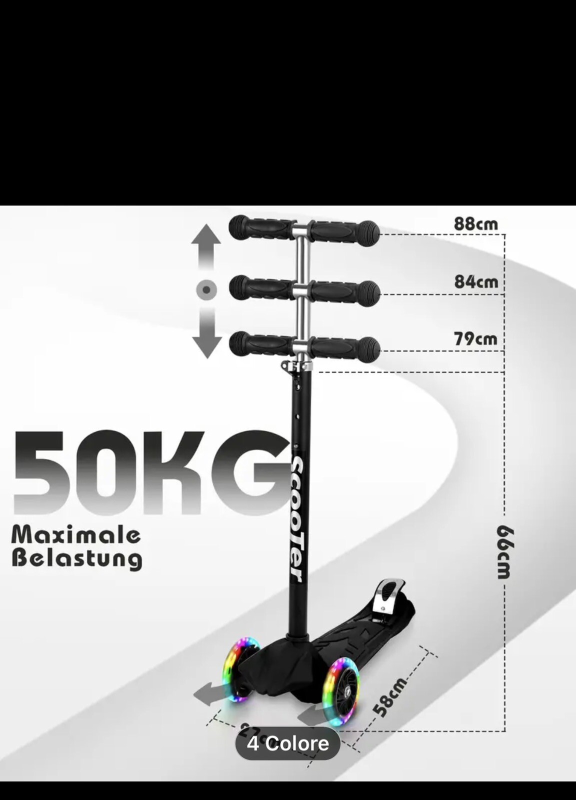 Monopattino con ruote a LED 3+ Scooter Meteor Regolabile In Altezza 4 Colori
