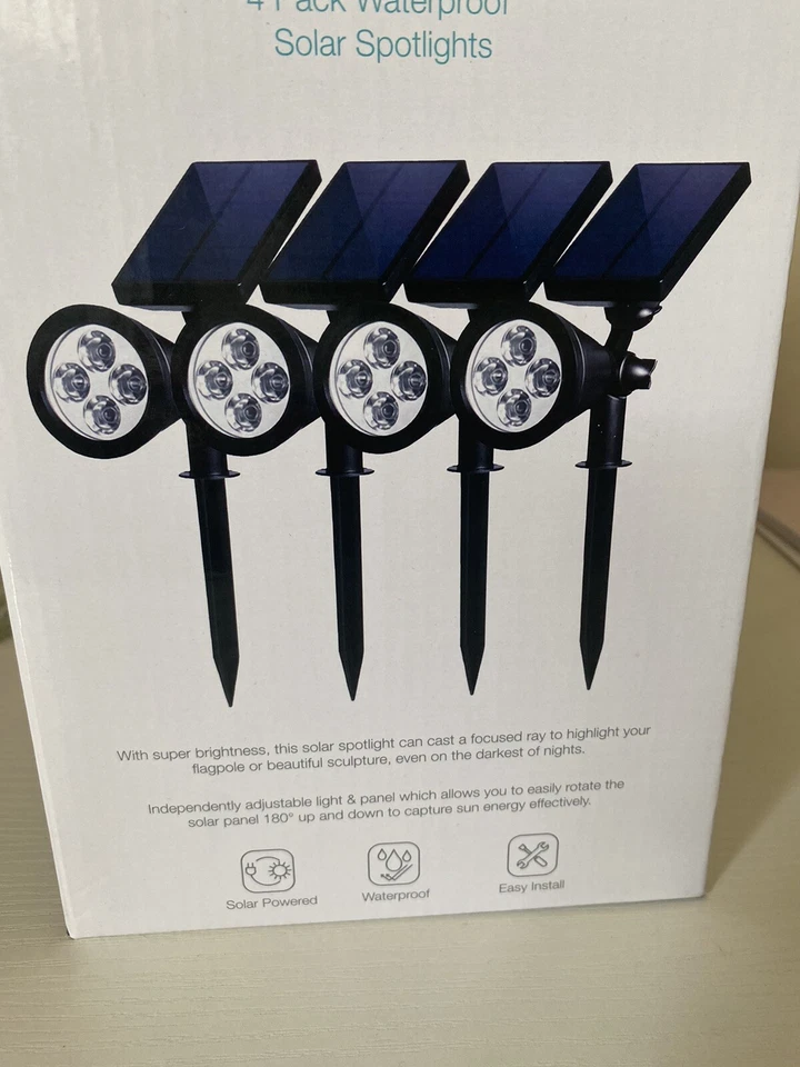 Упаковка из 4 роскошных уличных светильников на солнечных батареях водонепроницаемые прожекторы на солнечных батареях для улицы - Изображение 3 из 4