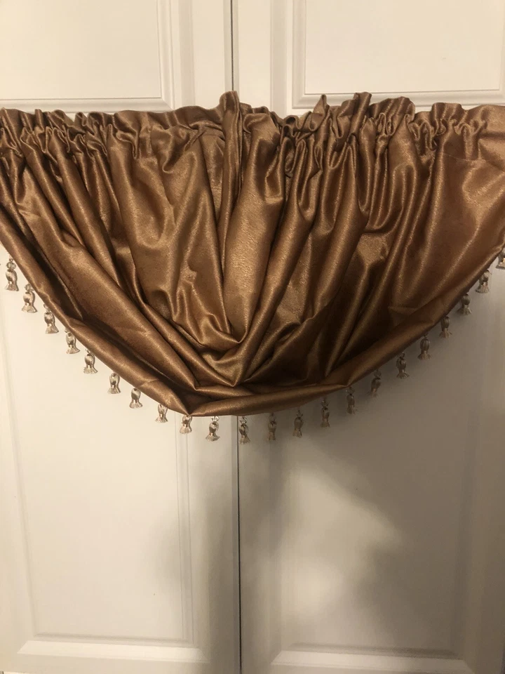 1- Burlington Waterfall Crystal Beaded Rod Pocket Single Valance - 20X40 Gold - Image 3 of 4