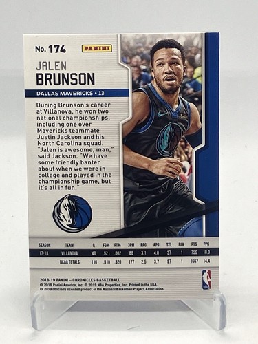 Jalen Brunson 2018/19 Panini Chronicles Playoff Rookie Card - Picture 2 of 2
