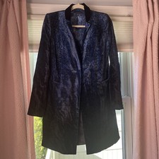 Tahari Suit Jacket Blue Snakeskin Print Velvet Mid Length Size S