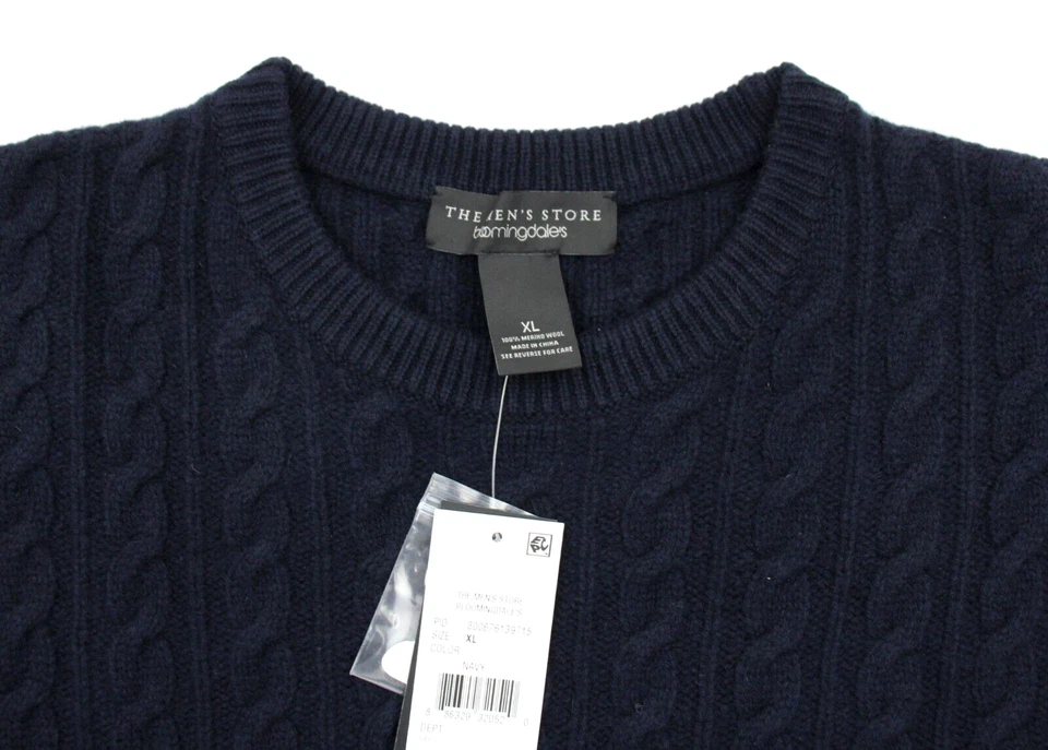 Мужской магазин свитер XL шерсти мериноса темно-синий кабель трикотажа Crewneck Bloomingdales - Изображение 2 из 4