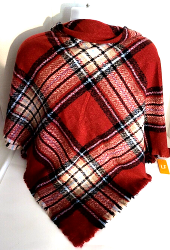 LF Love Of Fashion Acrylic Wrap Scarf Shawl Fringe 53"x51" Burgandy #904 Plaid - Picture 5 of 18