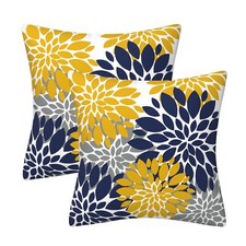 Navy Blue Yellow Grey Throw Pillow Covers 18X18 Set of 2, 18x18 Inch