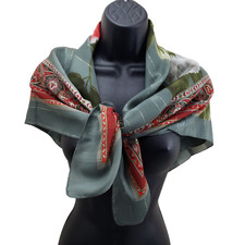 Vtg Ray Strauss Unl Women's Scarf Floral Red Green Gold Thread Made In Italy