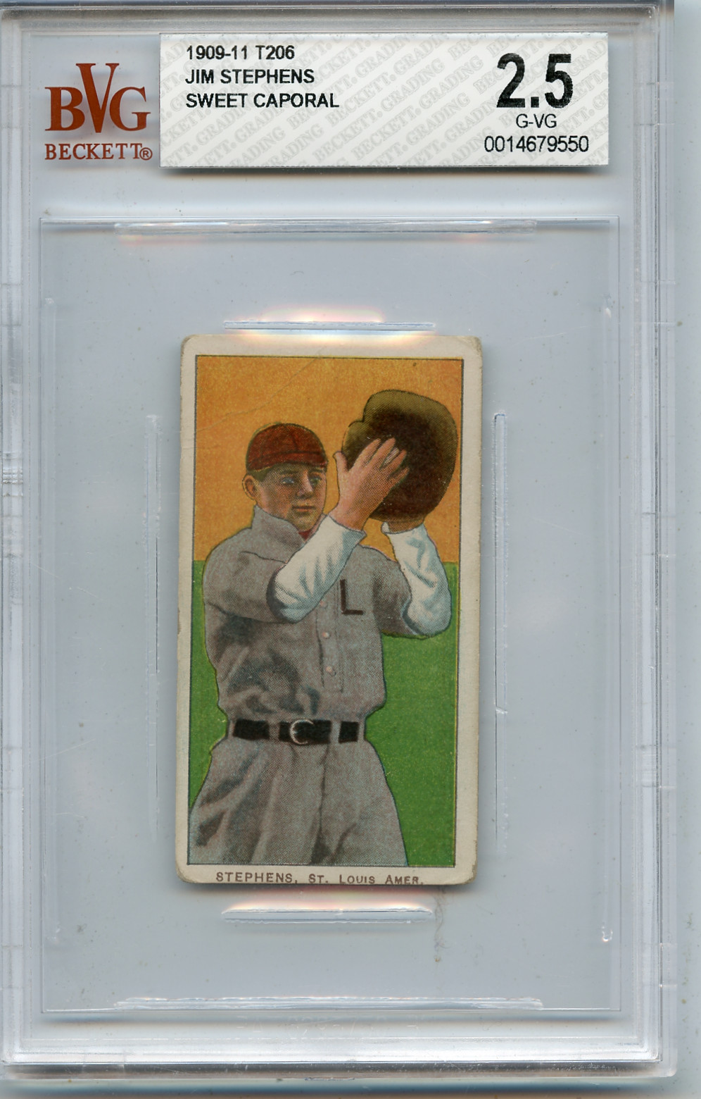 1909-11 T206 JIM STEPHENS "SWEET CAPORAL 350 SUBJECTS BACK", ST. LOUIS - BVG 2.5