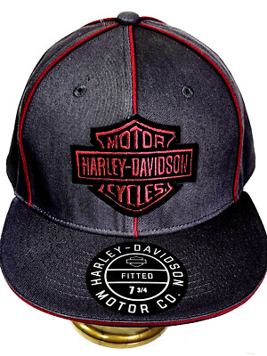 NEW Harley-Davidson Men s Bar & Shield Fitted Cap Flat Brim Hat Medium 7 3/4