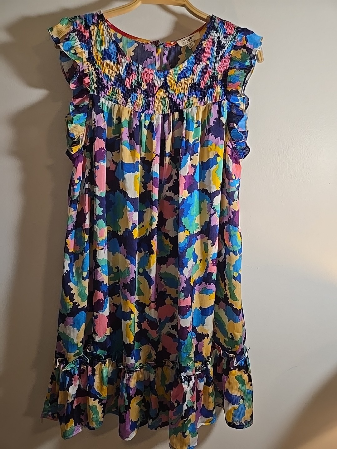 NWOT Umgee Ruffle Details Knee Length Dress Size M Lined Puff Sleeve