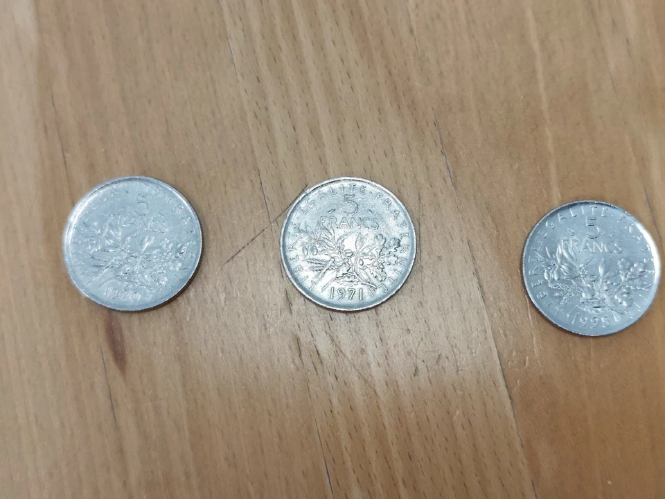 5 Francs Semeuse monnaie française Lot de 3 pièces (1970, 1971, 1995) 1901-1999 - Photo 1/2