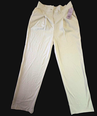 Wild Fable Women s Ivory Flat Front Dress Pants Pockets Button Zip Size 2