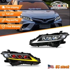 2pcs Black Full LED Projector Headlights W/ LED DRL For 2018-2024 Toyota Camry