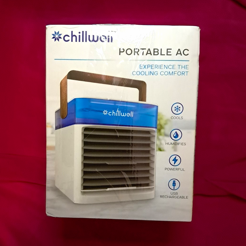 Chillwell Portable AC Rechargeable Ventless Water Cooler White/Blue