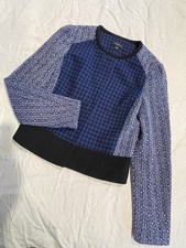 ANN TAYLOR Tweed Jacket Blazer Blue Black Cropped Multi pattern Women s Size 4
