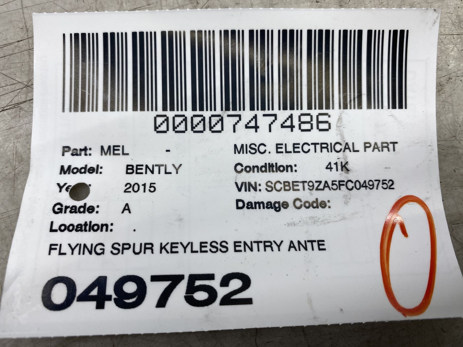 Bentley Flying Spur 2013-2019 Keyless entry module P/N 3D0909141E