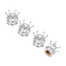 4PCS Crown Tire Valve Stem Caps, Bling Handmade Crystal Car Wheel White/Silver