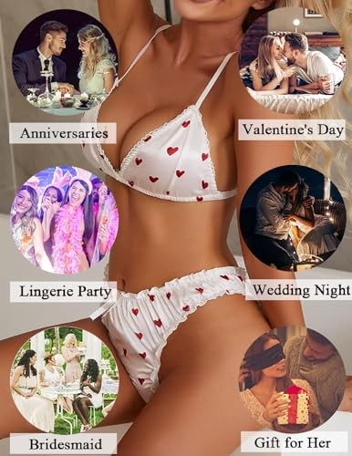 Women's Bra and Panty Sets Satin Silk Lingerie Set 2 Piece Bralette Small White