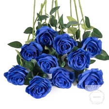 10pcs Royal Blue Silk Roses Artificial Rose Flowers Long Stem for DIY Wedding