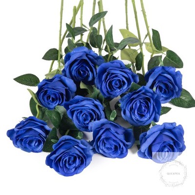 10pcs Royal Blue Silk Roses Artificial Rose Flowers Long Stem for DIY Wedding