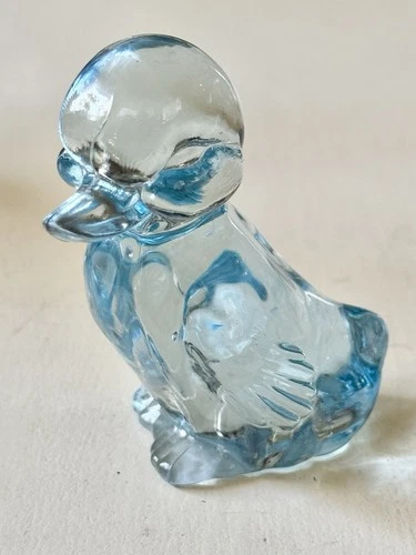 Vintage Fenton Clear Sky Blue Glass Duckling Figurine W/Fenton 8 Mark 3"