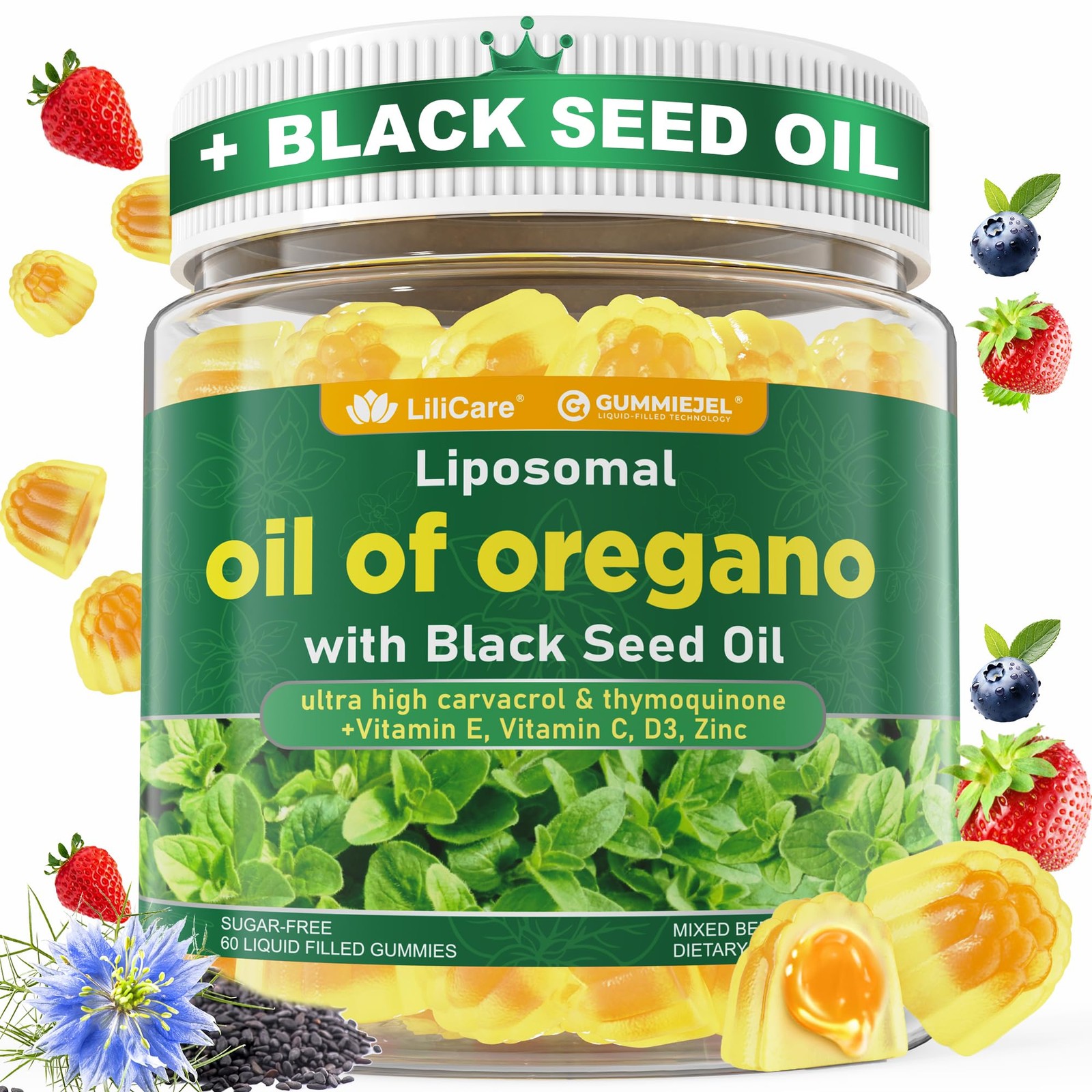 Of Oregano With Black Seed Oil Filled Gummies - 2 Months Supply - , Aceite D