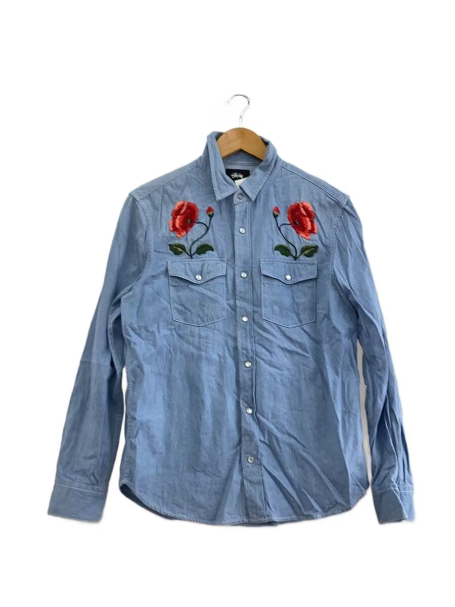 STUSSY Long Sleeve Shirt, Size S, Cotton, Blue