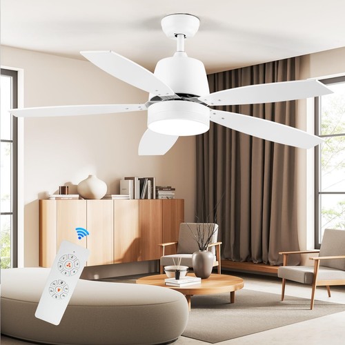 with Lights 52Inch White Ceiling Fan with Remote 24W LED Light Quiet Reversible