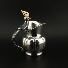 VINTAGE LOS CASTILLO MEXICO SILVER PLATED BIRD JUG / CREAMER, BLUE GREEN STONE