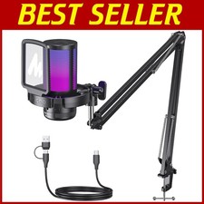 USB Gaming Microphone with Controllable RGB Lighting - Black