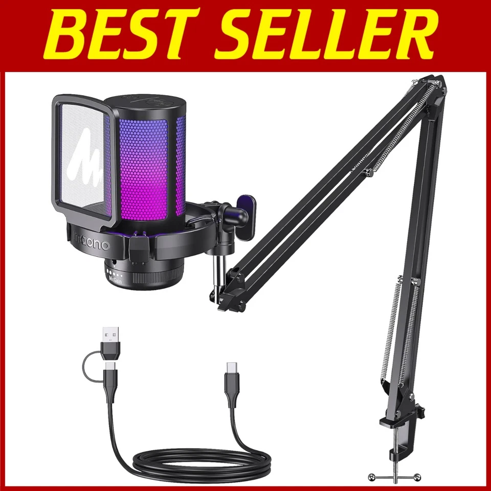 USB Gaming Mikrofon mit steuerbarer RGB Beleuchtung - Schwarz