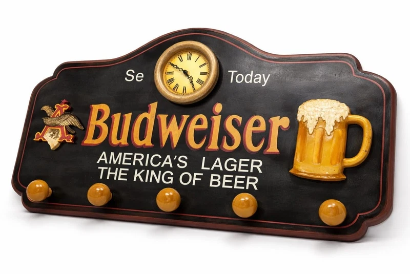 Insegna Appendiabiti in Legno Attaccapanni da Muro BUDWEISER Bar Pub Birra 80 cm, fotografia 8 di 10