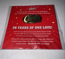 New Raising Cane's Chicken 28 Years One Love Crew Golden B-Day Hat Pin Pinback
