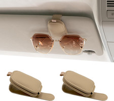 Magnetic Leather Sunglasses Holder for Car, 2 Packs Beige