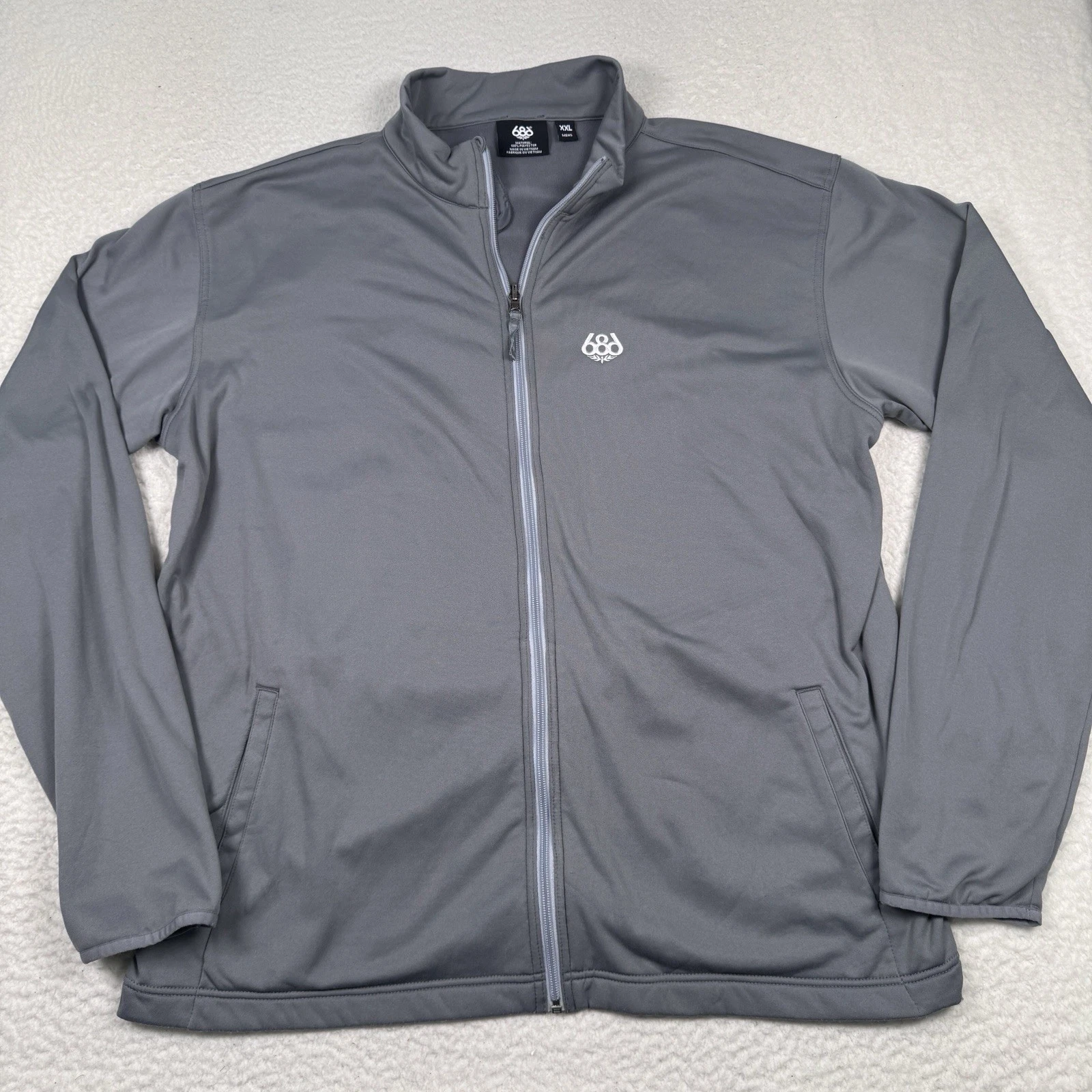 686 Jacket Mens 2XL Gray Full Zip Mid-weight Snowboarding Ski Pockets Thumbholes