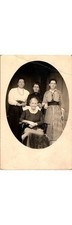 1910s Group Portrait Women's Fashion Striped Dresses Oval Vignette Postcard RPPC