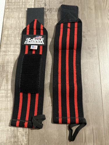 Schiek Sports Heavyweight Cotton Elastic Wrist Wraps - Black/Red - Picture 3 of 3